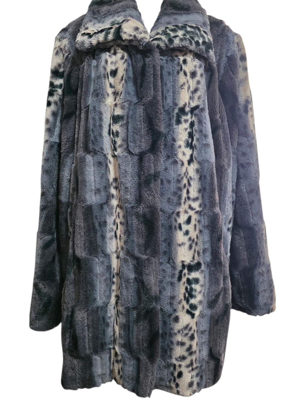 Dennis Basso Faux Fur Coat 3X Gray Leopard Print Plush Luxe Winter Jacket Plus